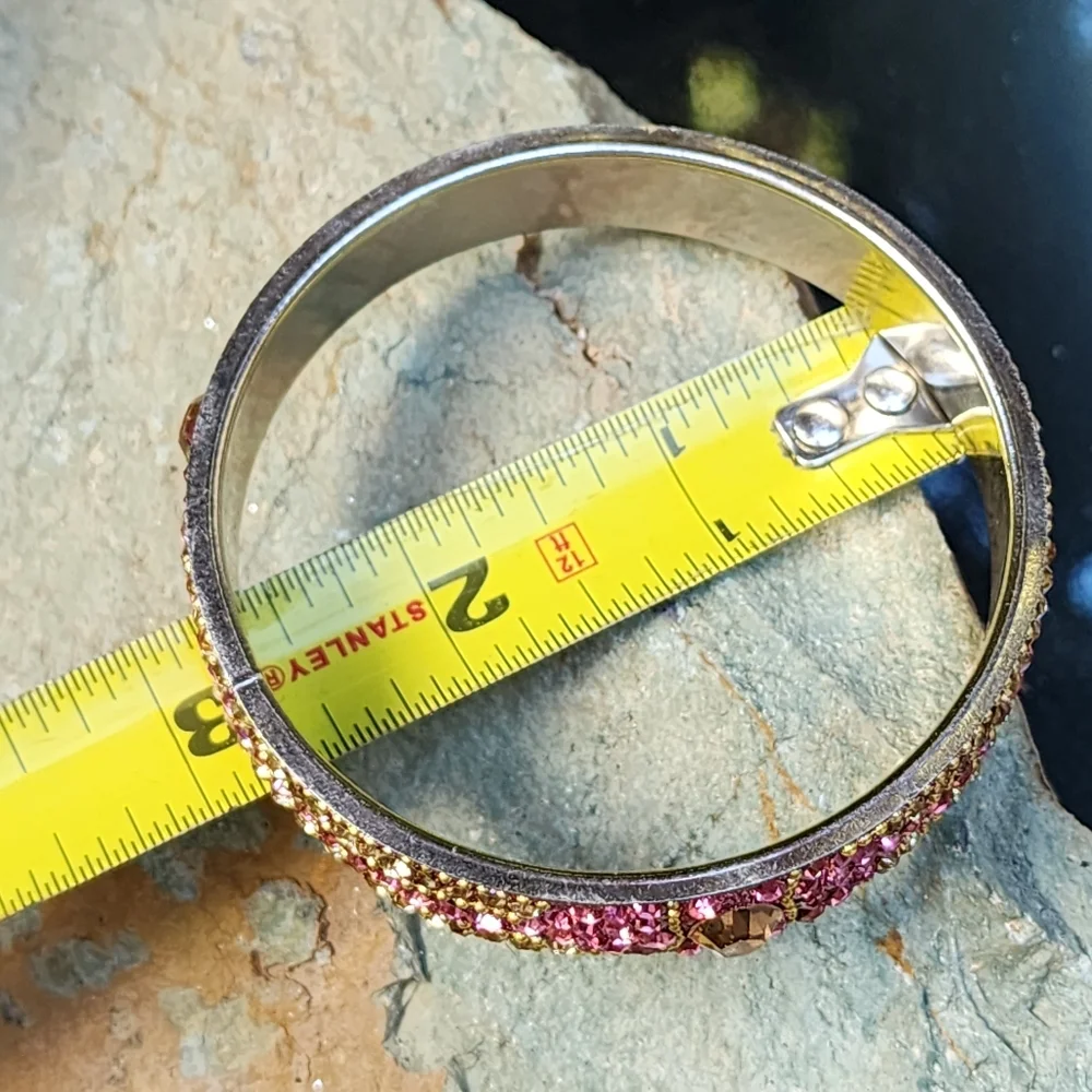 ❤️ Sparkling Hot Pink Crystals Silver Bracelet Wide Indian Bangle jewelry